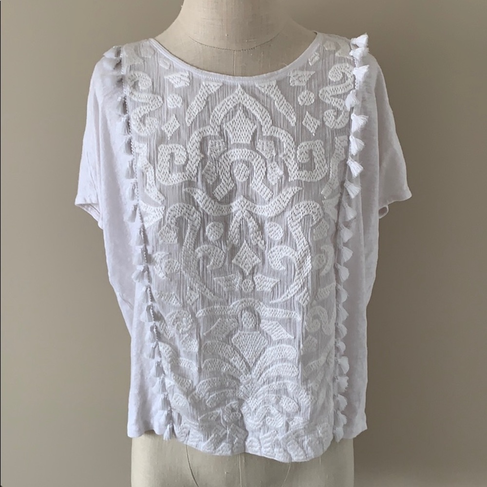 J Crew white tassel top
